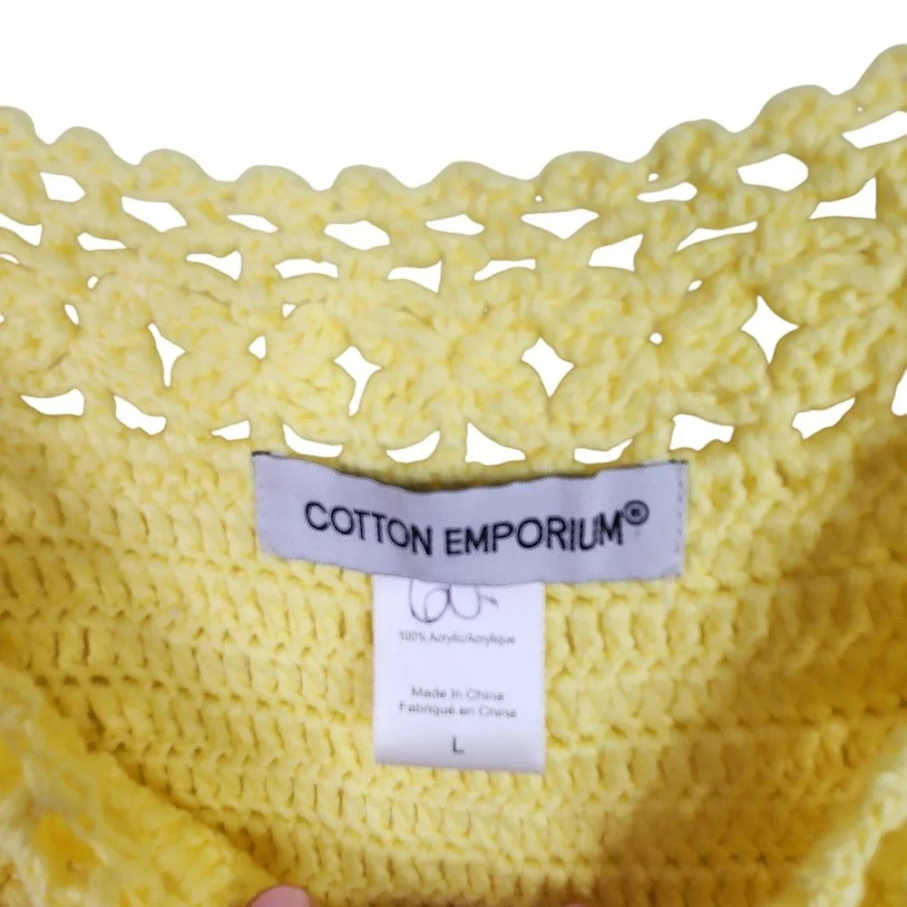 COTTON EMPORIUM Tank Top Womens Large Yellow Crochet Tie Front Crop Summer‎